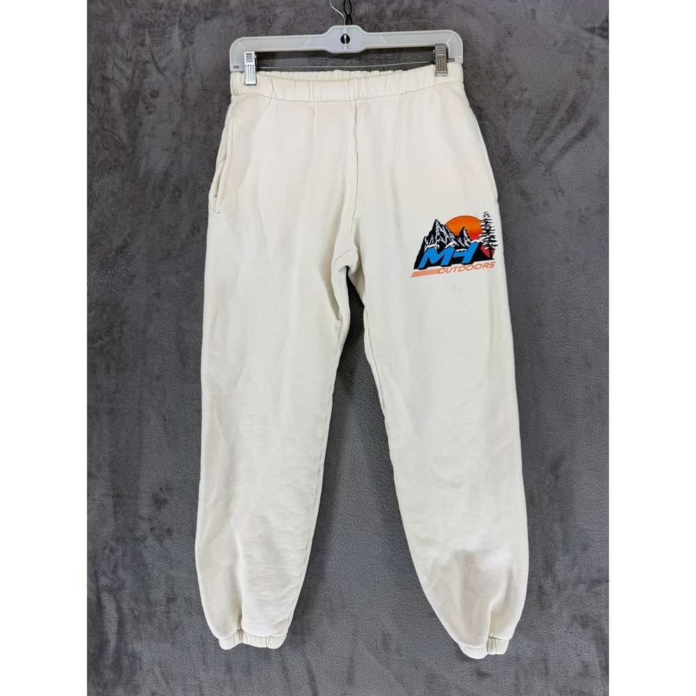 Madhappy Sweatpants Mens S MH Outdoors Cream Graphic Heavy Cotton Fleece EUC
